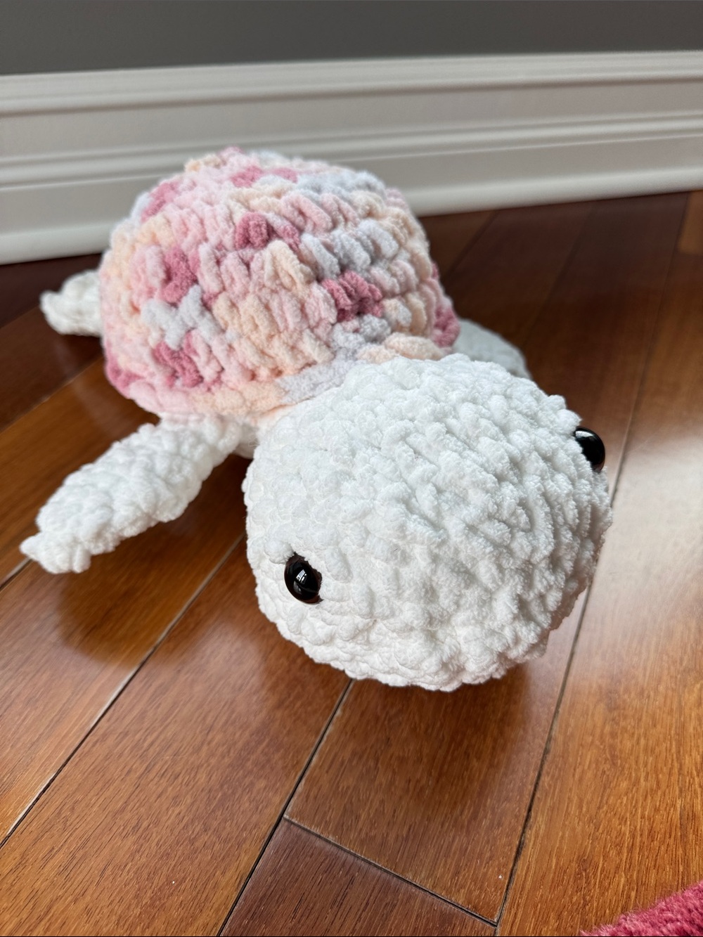 Plush Chubby Turtle Stuffed Animal - White & Pastel Pink Shell